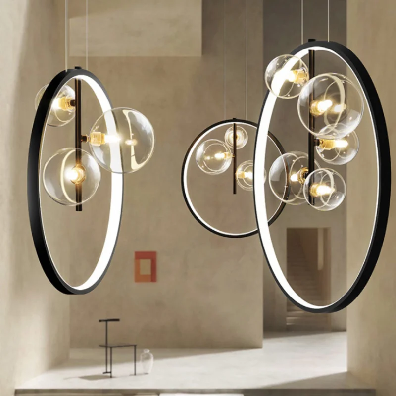 

Modern Circle Round Ring led Black Pendant Light Loft Living room Dining Room Kitchen Bar Lighting Fixture Dia 28/40/50cm