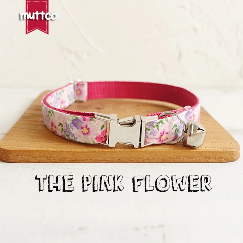 

10pcs/lot MUTTCO Retailing handmade particular colorful collar THE PINK FLOWER fashionable glossy cat collars 2 sizes UUC048