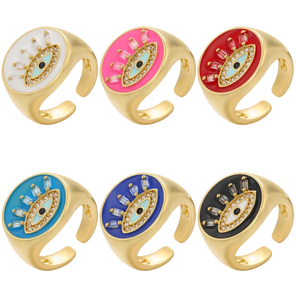 ZHUKOU gold color eyes long eyelashes enamel ring for women dripping crystal opening women rings fashion jewelry wholesale VJ343