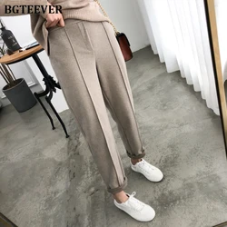 BGTEEVER Winter Women Suit Pants Thicken Women Pencil Pants Elastic Waist Office Ladies Pants Elegant Plus Size Women Trousers