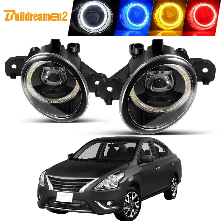 2 X Car Left + Right LED Fog Light Assembly 40W Angel Eye Fog Daytime Running Lamp DRL 4000LM 12V For Nissan Versa 2012-2019