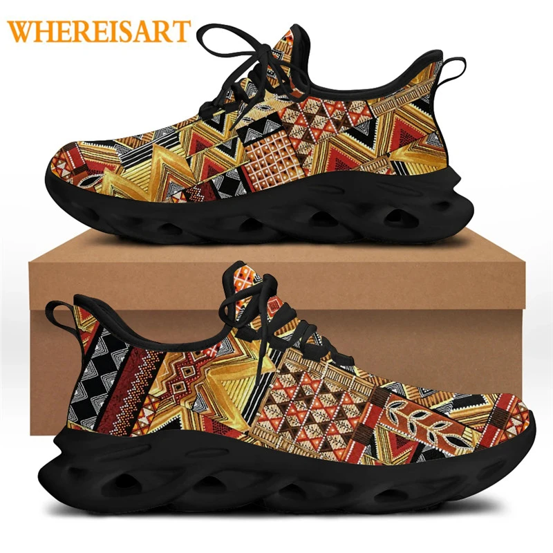 

WHEREISART Men's Vulcanized Shoes Vintage African Ethnic Tribal Design Lace-up Sport Running Sneaker Flex Control Footwear