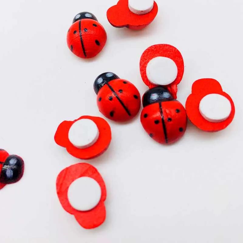 100pcs Artificial Handmade Mini Ladybird DIY Ladybug Stickers Bee Scrapbooking Wall Decor Party Garden Yard Decoration