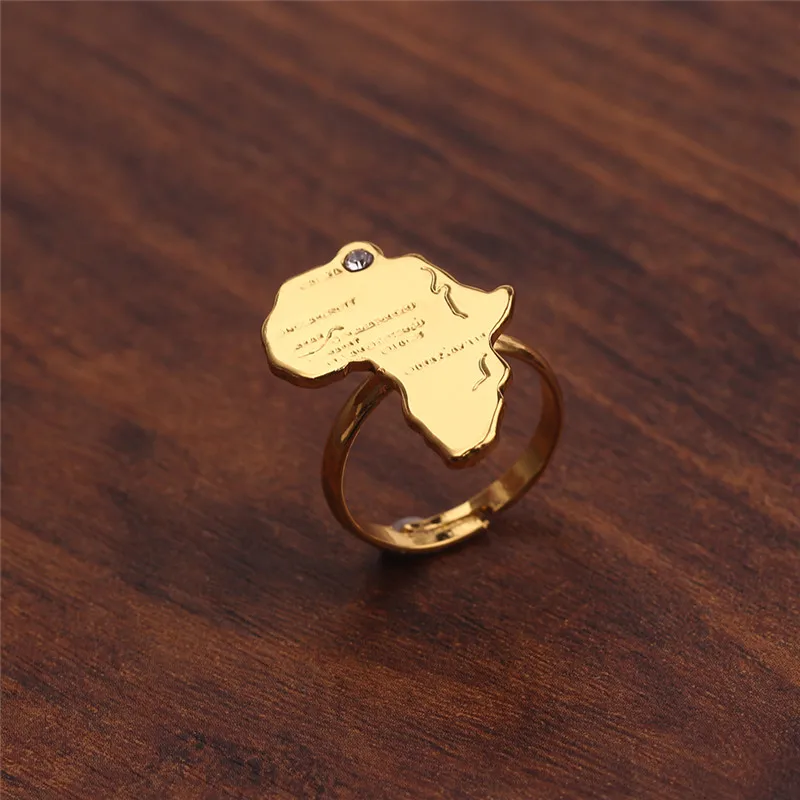 Adjustable Africa Map Ring for Women Men Gold Color Hip Hop Ethnic Jewelry Wholesale African Punk High Quality Copper Gift