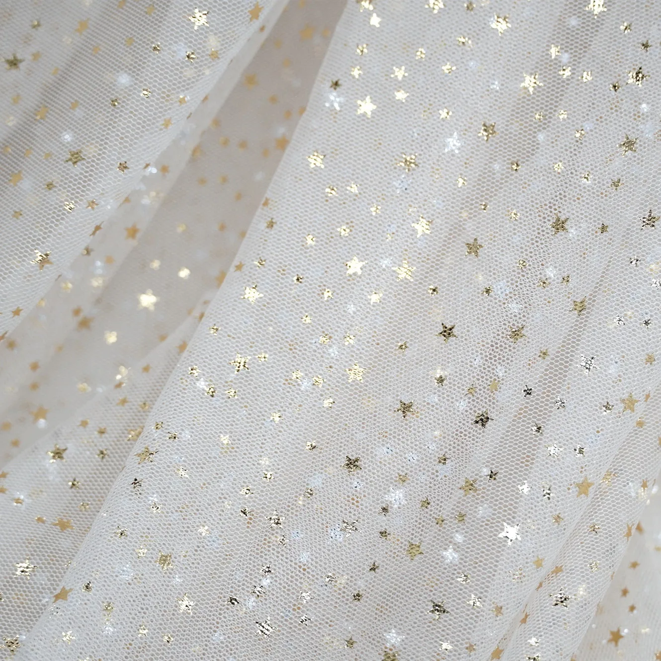 5 Yards Soft Airy Tulle Lace Fabric Print Gold Silver Star Mesh Gauze Fabric For Bridal Gown Dress Curtain Wedding Veil Tutu