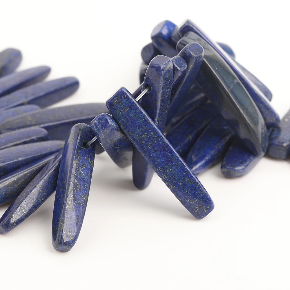 50Pcs/Strand Natural Blue Lapis Slice Stick Points Beads Jewelry,Top Drilled Nugget Pendants Necklace 6-10x24-50mm