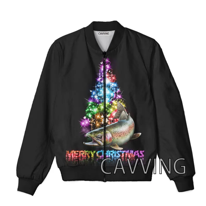 CAVVING 3D Printed  Merry Christmas Fish  Zipper Bomber Jackets Men Overcoat Mens Coat Zip Up Jackets for Women/Men