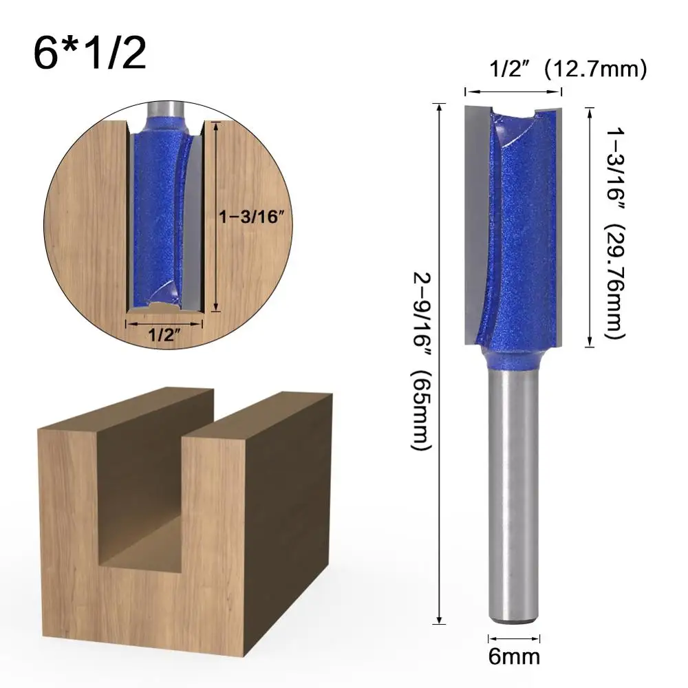 1PCS 6mm Shank Straight Woodworking Router Bit Set Carpenter Milling Cutter 1/4″,5/16″,3/8″,1/2″Cutting Diameter