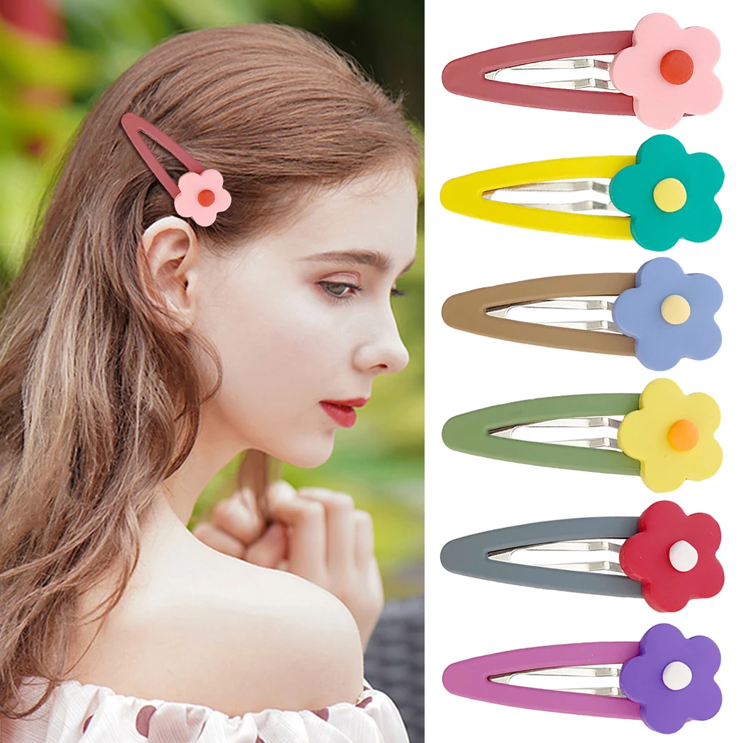 Candy Colors Girls Hairp Clip Cute Flower Decoration Hair Clip Decor Flower Hair Pin Hair Barrette Bobby Pin Hair Accessories