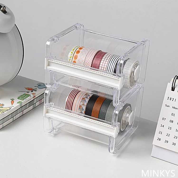 

MINKYS New Arrival Multifunctional Washi Masking Tape Cutter Machine 2 in 1 Tapes Storage Box Kawaii School Stationery