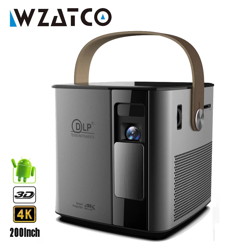 WZATCO P12 9000Amh battery Android 9.0 5G WIFI Full HD 1080P 4K 3D Projector DLP Beamer Home Theater Portable 3LED Proyector