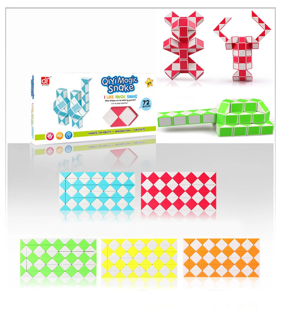 Qiyi 72 Blokken Snake Magic Cube Blokken Snake Twist Puzzel 72 Blokken Magische Heerser Kerstcadeaus Voor Kinderen