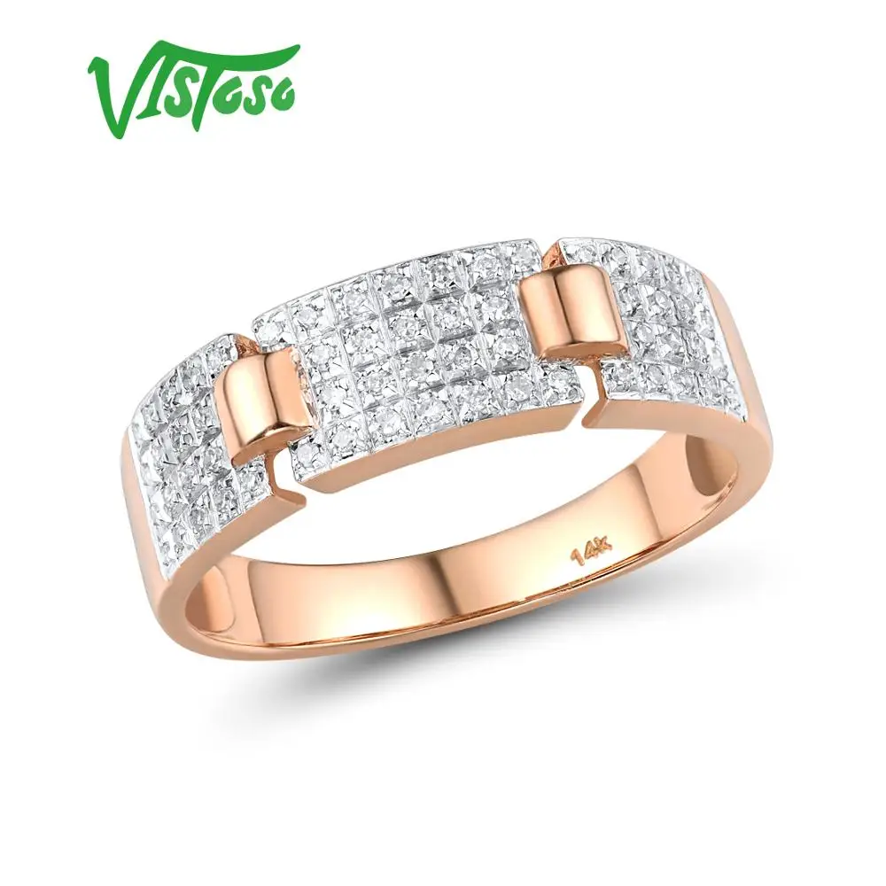 VISTOSO Gold Rings For Women Genuine 14K 585 Rose Gold Ring Sparkling Diamond Promise Engagement Rings Anniversary Fine Jewelry