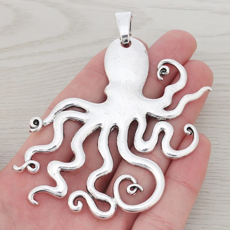 

2 x Tibetan Silver Large Octopus Squid Charms Pendants Sea Animal For Necklace Jewelry Making Findings 90x70mm