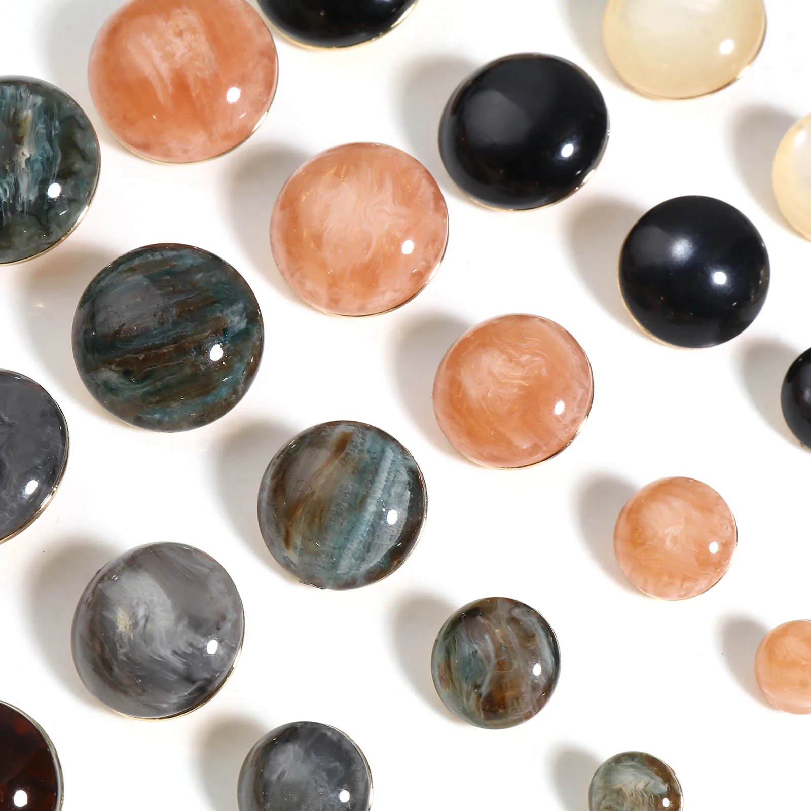 5PCs Resin Imitation Natual Stone Ball Shank Buttons Metal Round Gold Color Clothes Decoration Sewing Button Garment Accessorie