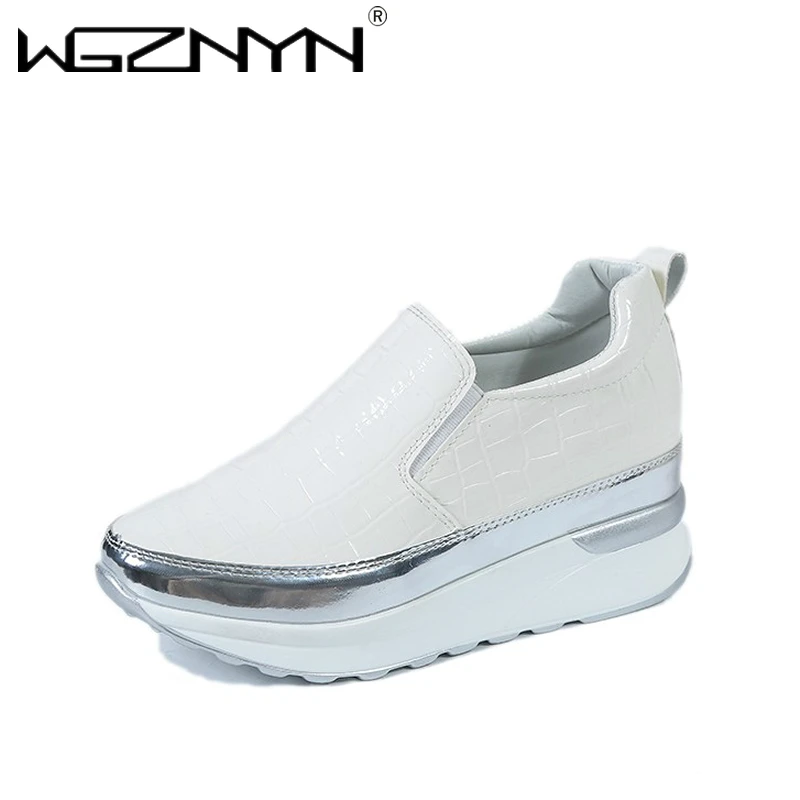 WGZNYN 2023 Spring Women Flats Platform Sneakers Slip on Flat Leather Ladies Loafers Casual Shoes Woman Shoes High Quality 36-43