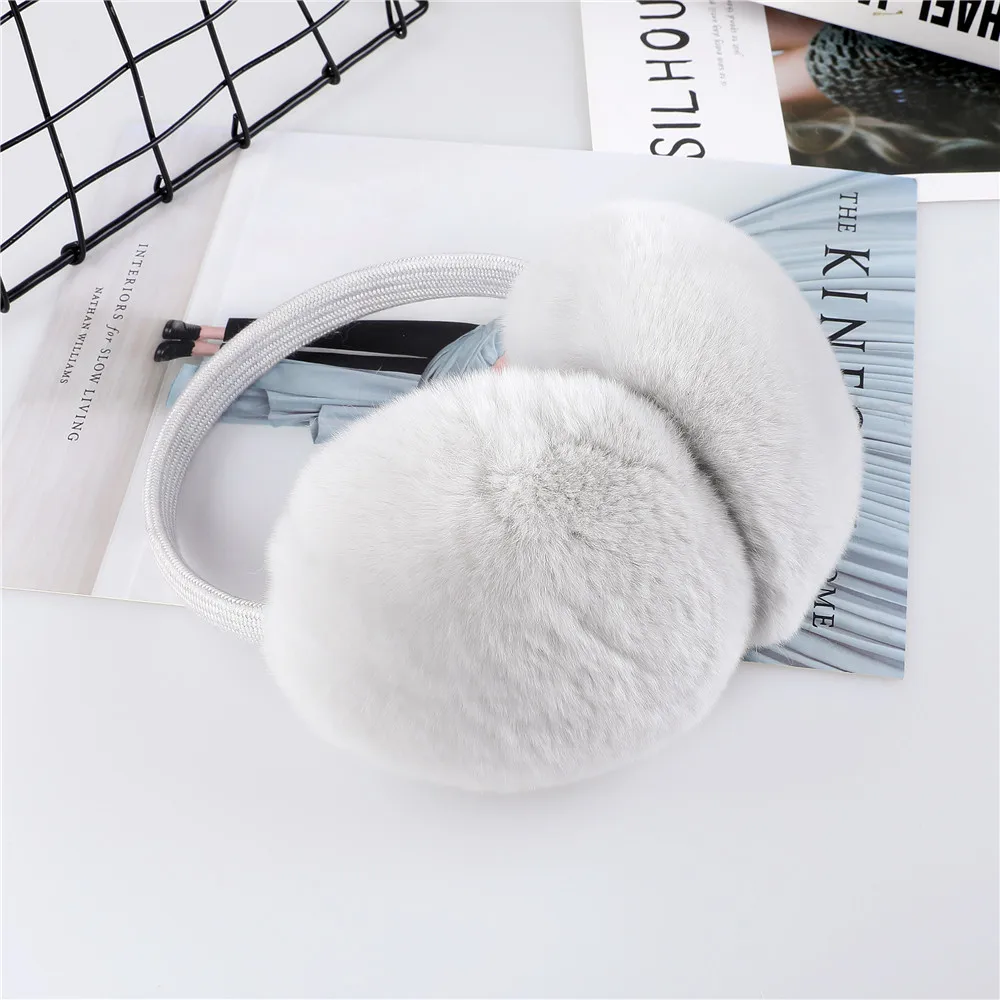 2024 New Aarrival Unisex Women\'s Winter Warm Rex Rabbit Fur Earmuffs Girls Ear Muffle Earflap Ear Cover Double Sided