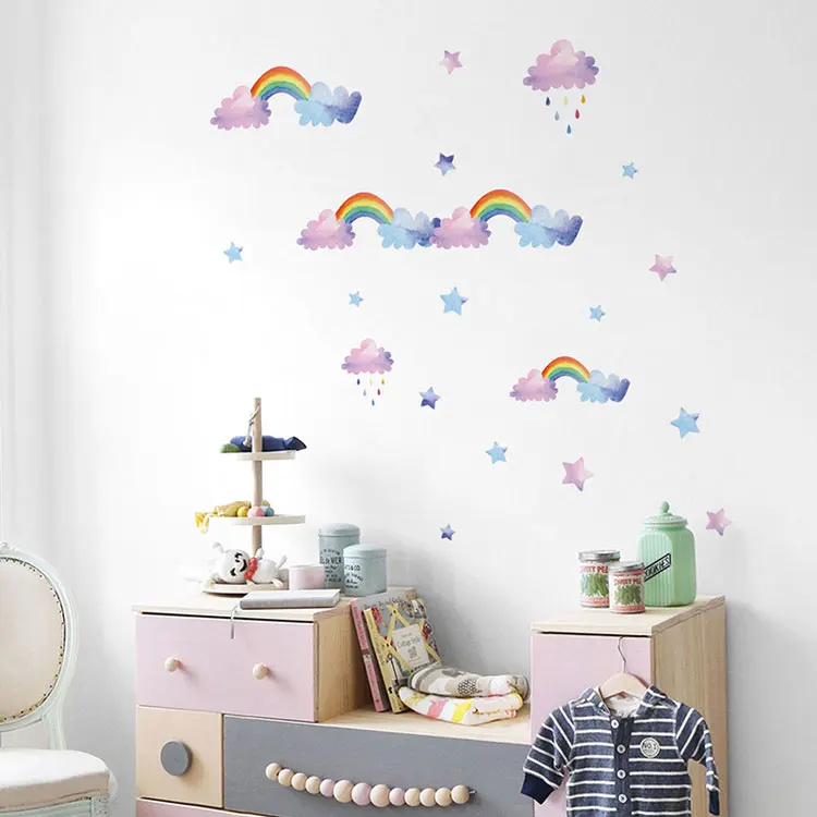 Cartoon-Wolken-Regenbogen-Wandaufkleber Kinderzimmer Kleiderschrank Heimdekoration Abnehmbares Wandbild Kinderzimmer-Layout Baby-Schlafzimmer-Dekor-Aufkleber – Detail 6