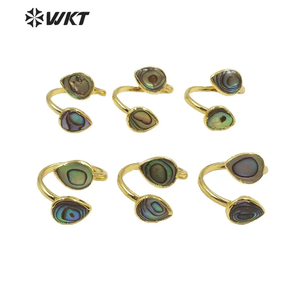 WT-MPR002 Electroplated Summer Style Teadrop Abalone Shell  Drop Abalone Adjustable Rings For Women