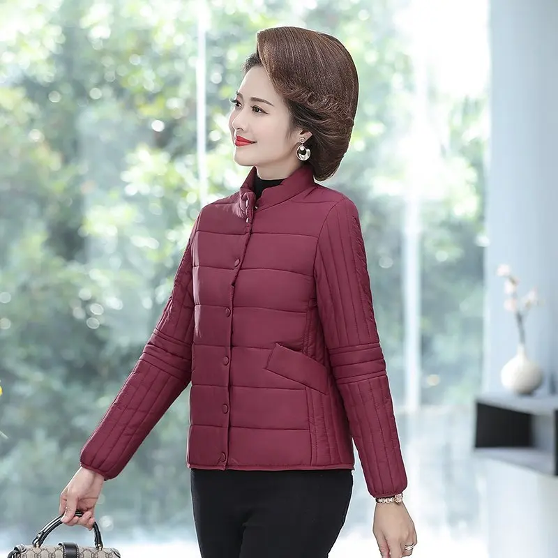 Parkas Nữ Nhẹ Áo Khoác Bóng Chày Mùa Thu Giữ Ấm Mùa Đông Ngắn Áo Tuổi Trung Niên Nữ Cotton Lót Áo Mẹ Cotton Áo Khoác