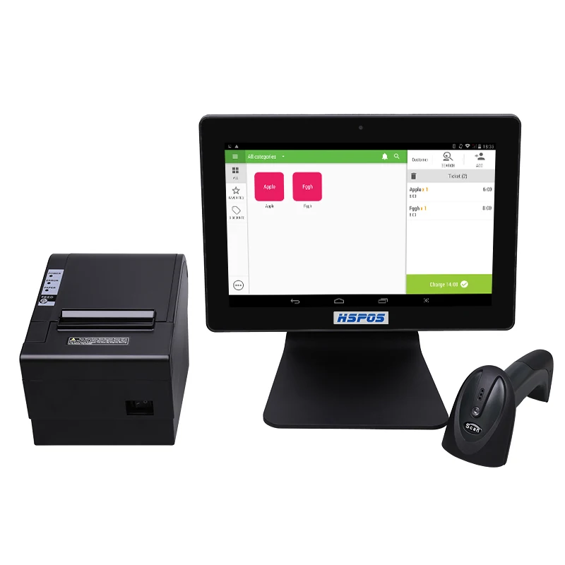

HSPOS 10-дюймовый планшет Android Pos Machine Pos Кассир с программным обеспечением Loyverse Bluetooth-сканер Термопринтер