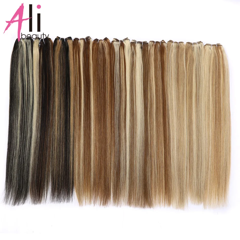 Straight Blonde Human Hair Weave Brazilian Remy Human Hair Weft Extensions 18-28