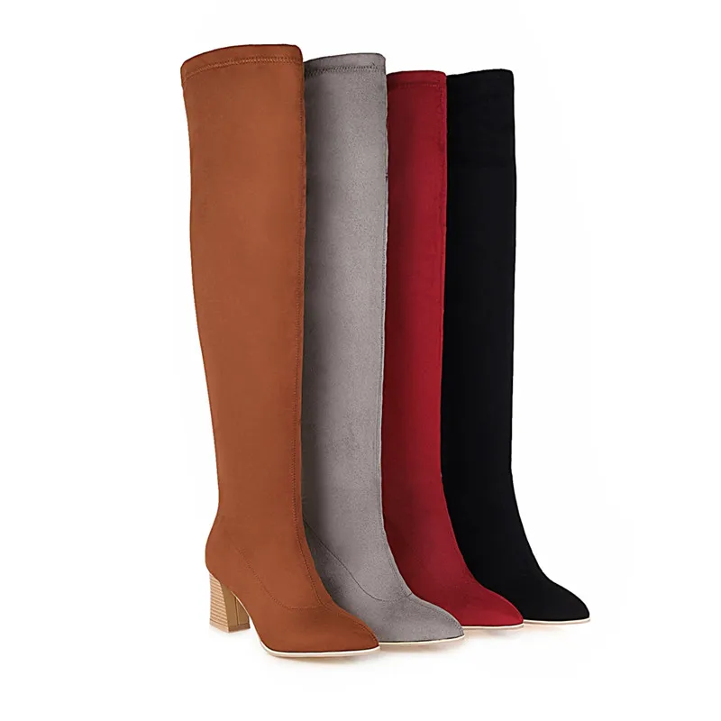 Sgesvier 2021 New Arrival Over The Knee High Boots Thick High Heels Pointed Toe Women Boots Solid Color Winter Boots