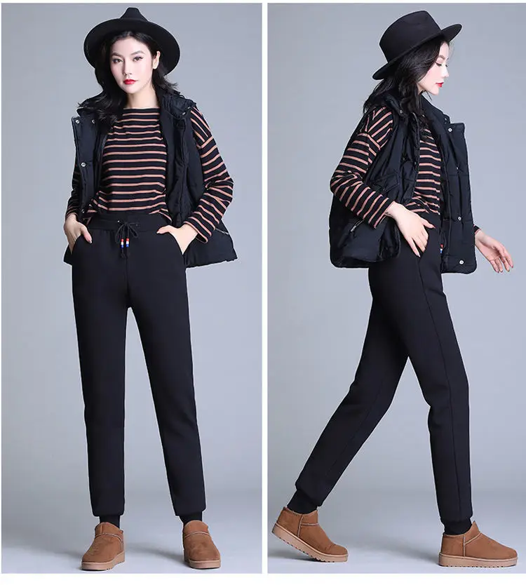 Slim Women Pant Winter Lambskin Cashmere Pants Warm Female Casual Pants Harem Pants Lined Fleece Trousers Autumn Sweatpants