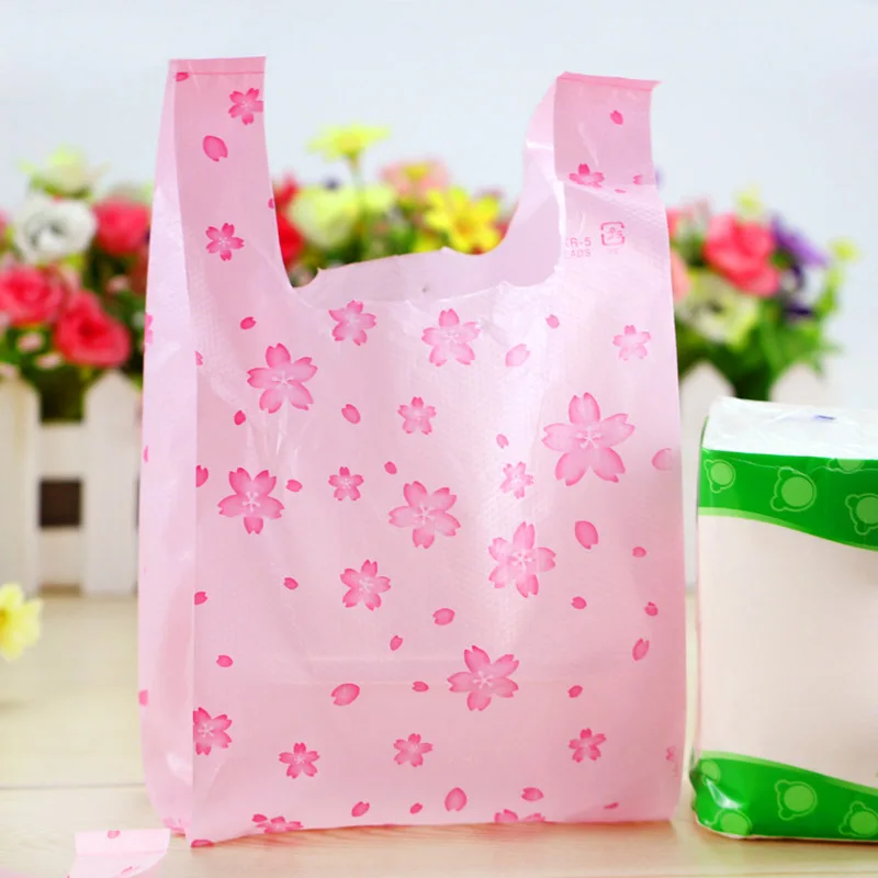 100pcs Sakura Sushi Rice Ball Takeaway Bag Portable Pink Plastic Baking Cake Bread Dessert Food Packaging Bags