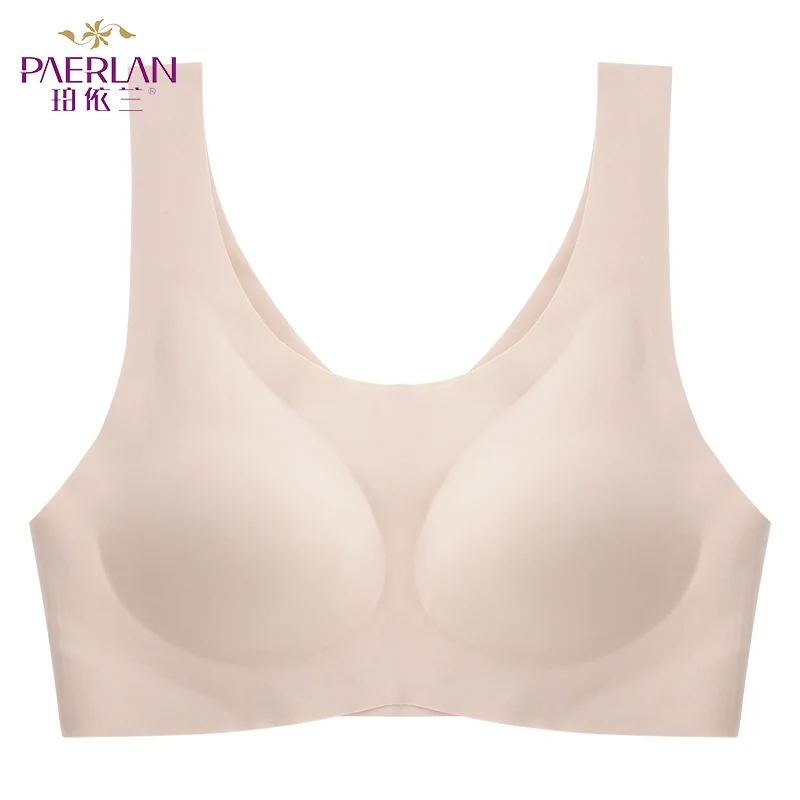 PAERLAN Glossy Push Up Wire Free Thin Women's Underwear Push Up Sexy Sports Vest Sleep Full Cup Bra Solid