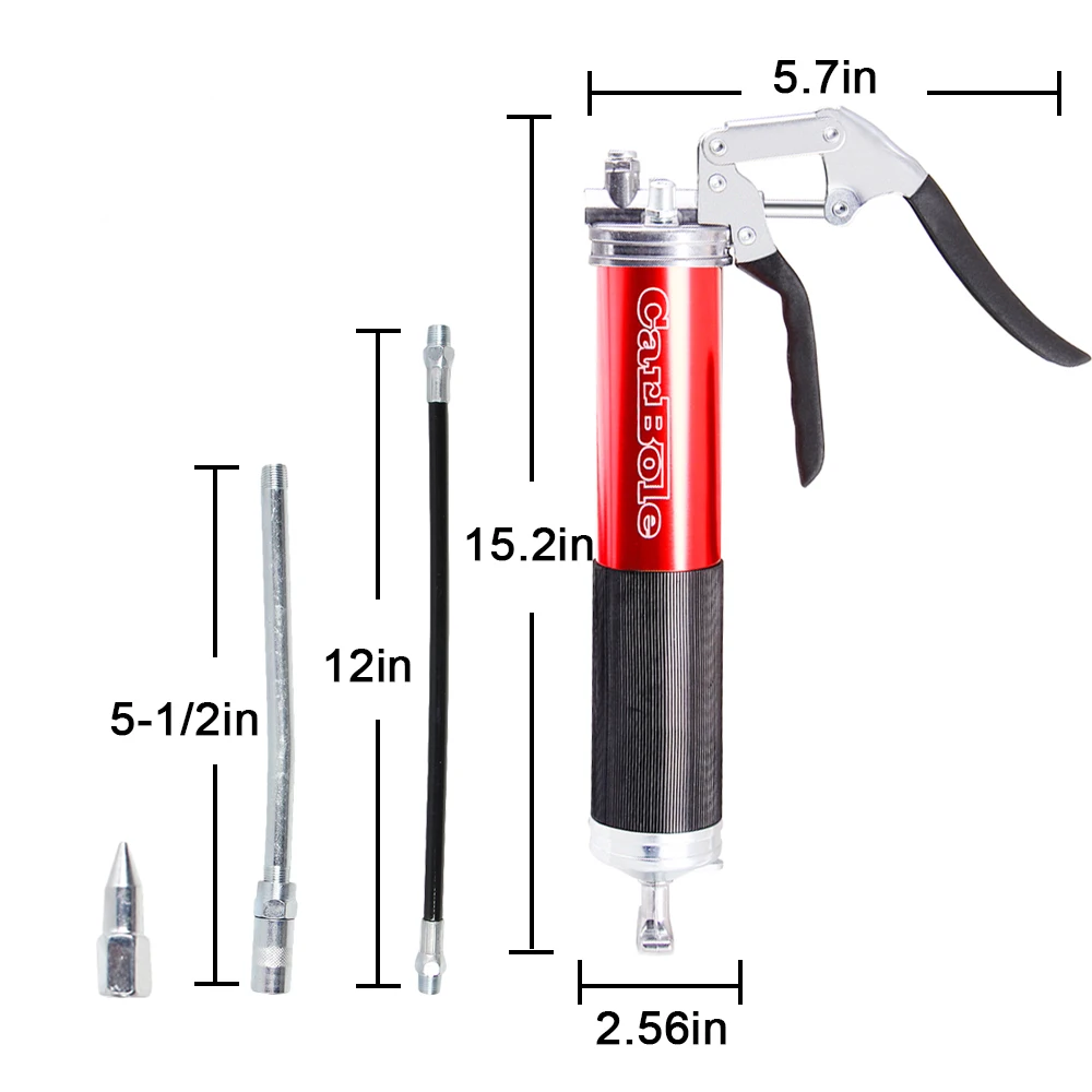 Heavy Duty Grease Gun Anodized Aluminum Pistol Grip 4500 PSI with 12