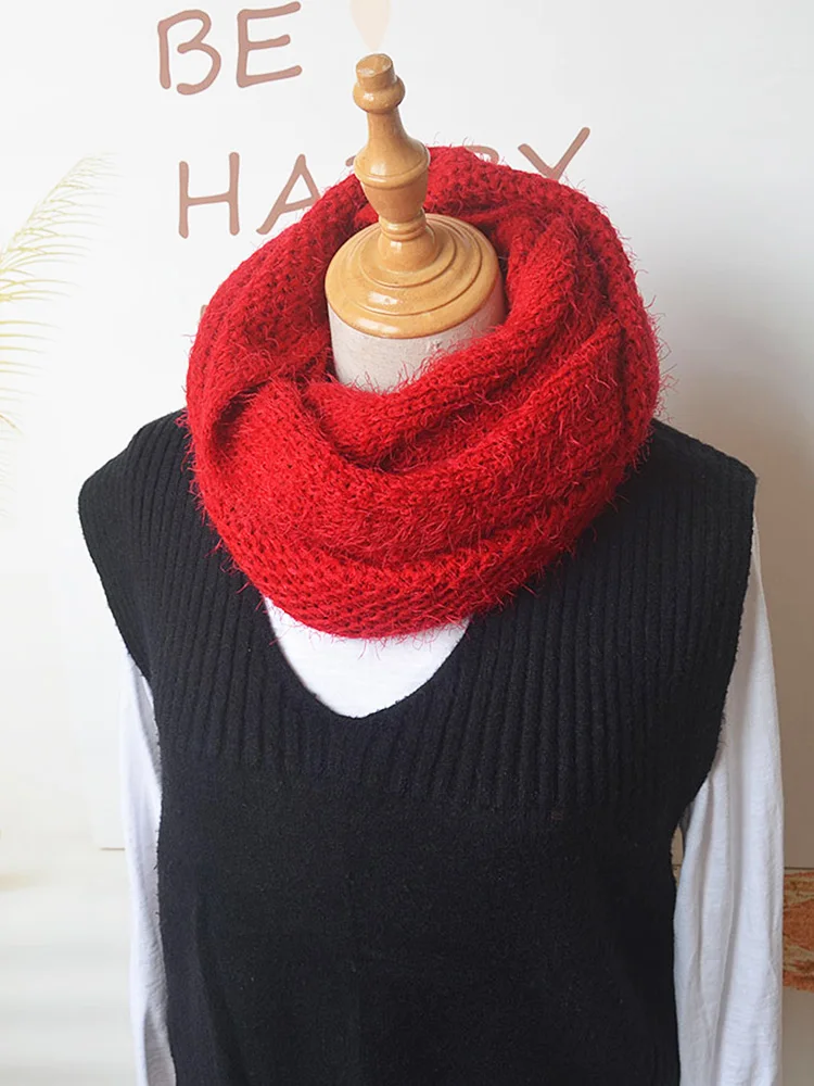Women\'s Chunky Circle Knitted Acrylic Scarf Snood Ring Warm Thick Neckerchief Solid Color Winter Fashion