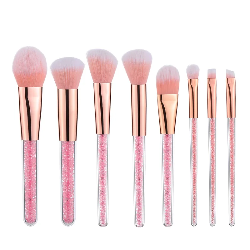 

7/8 tapered transparent handle makeup brush set with crystal grain diamond unicorn beauty makeup tools