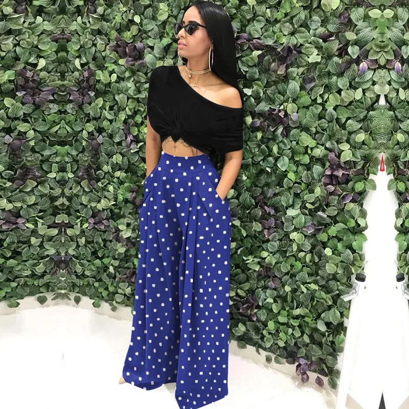 

Polka Dot Pattern Elastic Waist Wide Leg Pants Women Loose Casual Trousers Culottes Elegant Office Ladies Pantalon Pour Femme