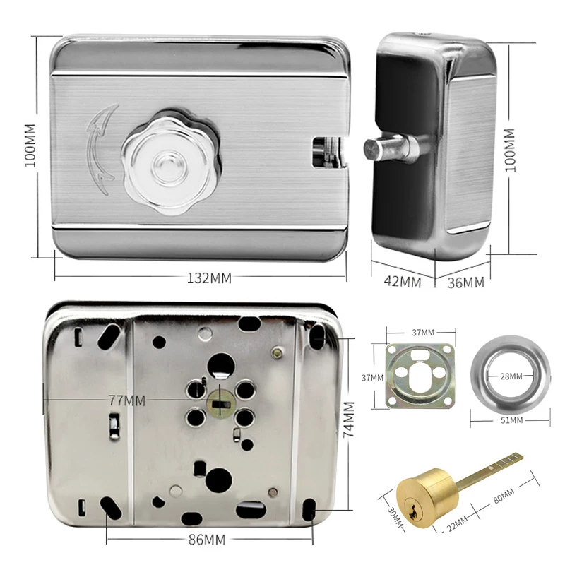 DC12V Metal Electric lock gate lock Access Control system Electronic integrated Door Rim lock