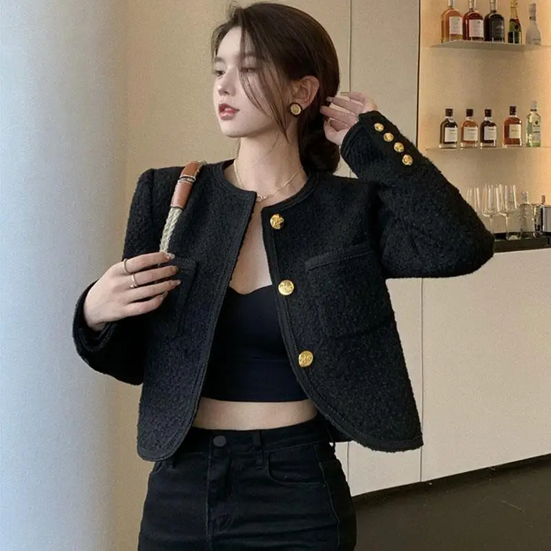 Jackets Women Black Stylish Korean Simple Single Breasted Chic Feminino Crops Newly Outwear Leisure Basic Classy Harajuku Street