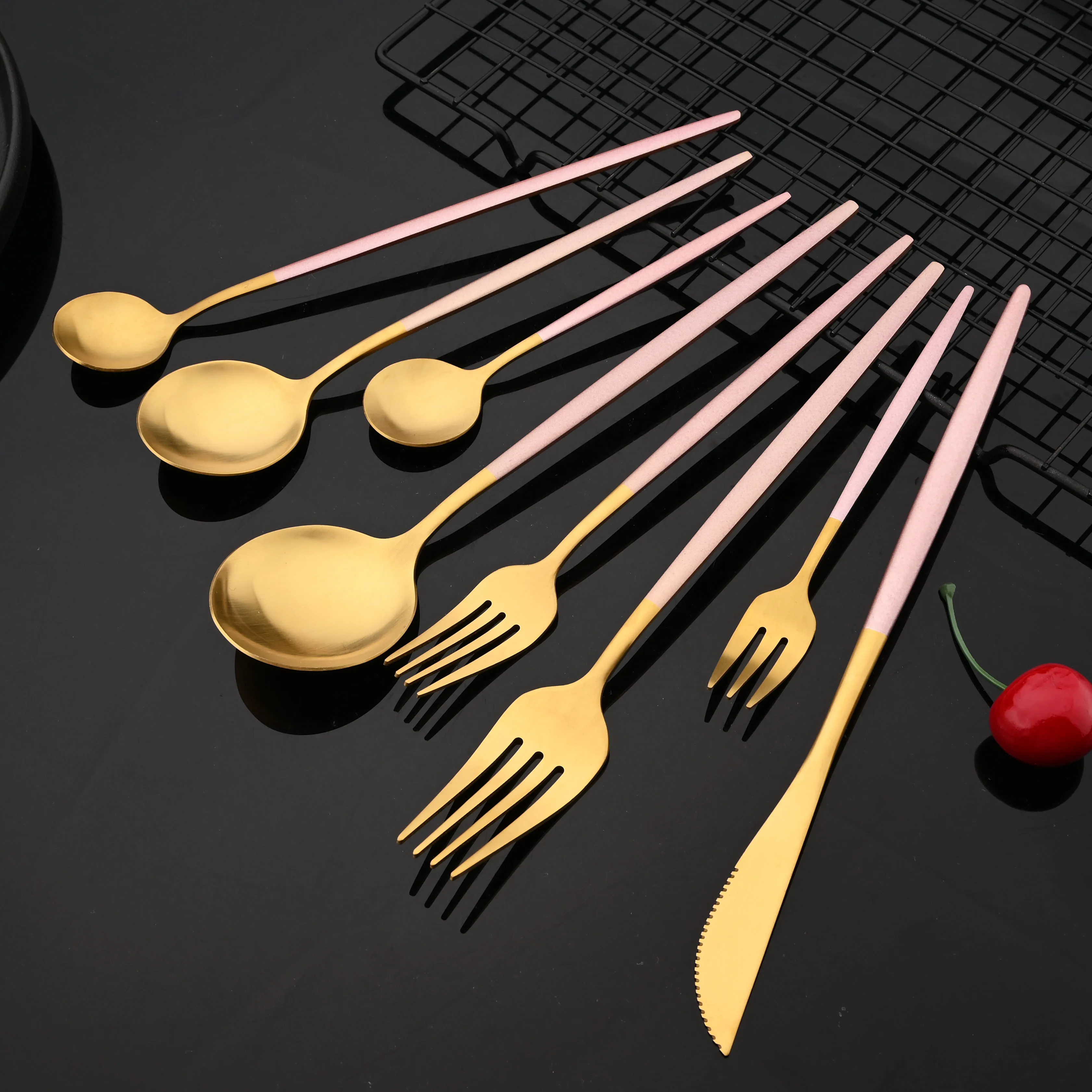 Matte Pink Gold Cutlery Flatware Set Wedding Party Stainelss Steel Silverware Dinnerware Fork Spoons Knives Dessert Tableware