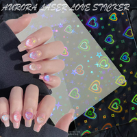 1 Pcs Aurora Laser Heart Nail Art Sticker Holographic Stars Sliders 3D Dynamic Glass Adhesive Decals Manicure DIY Metal Design