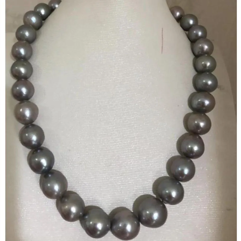 

huge 13-15mm freshwater silver grey pearl necklace 18inch 925silver