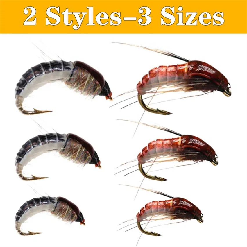 3 Sizes Trout Fishing Realistic Nymph Scud Fly Nymphing Artificial Insect Baits Flying Lure