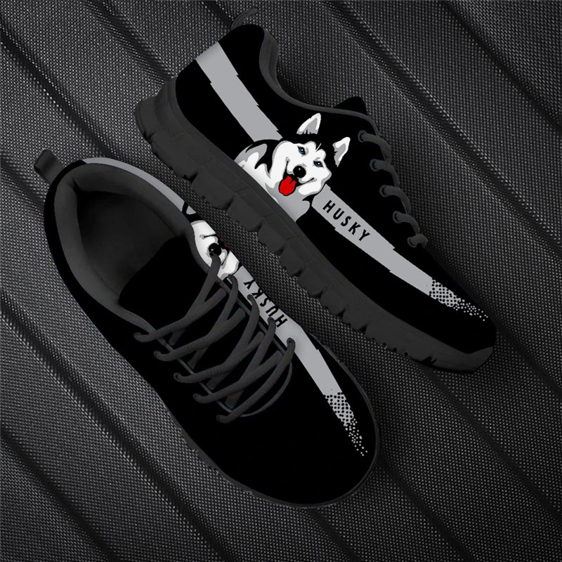 Doginthehole Husky Animal Dog 3D Poppy Printed Women Sneakers Fashion Ladies Outdoor Breathable Flats Woman Office Walking Shoes