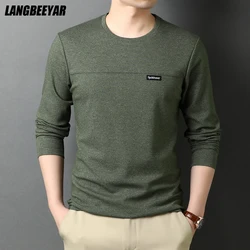 Top Quality New t Shirt Men Logo 2023 Fashion Brand Designer Long Sleeve Slim Fit Solid Color Tops Casual Mens Clothes