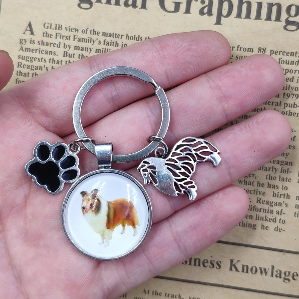 Shetland Sheepdog Brussels Griffon Dog Animal Keychain Time Gem Pet Lover Key Ring Men Male Women Trendy Cute Fashion Gift