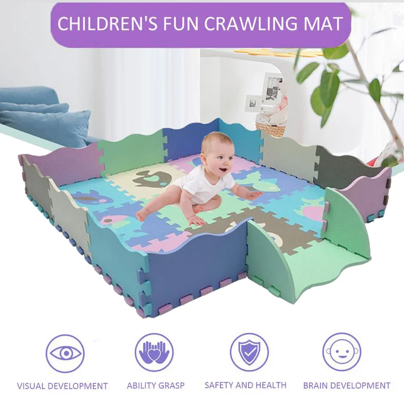 Tapis de sol en mousse EVA avec clôture, jouets pour enfants, doux, Puzzle, jeu pour bébé, développement, ramper, 25 pièces