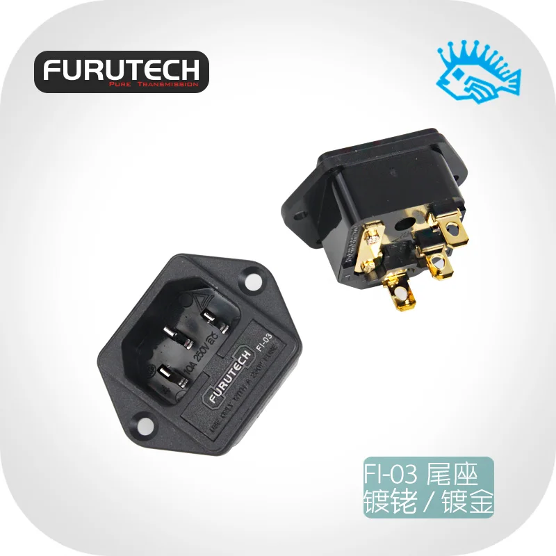 Brand New Original FURUTECH FI-03 AC Power Plug socket IEC320-1 C14 Male With Fuse Holder Gold Rhodium Plated 10A 250V 1PC