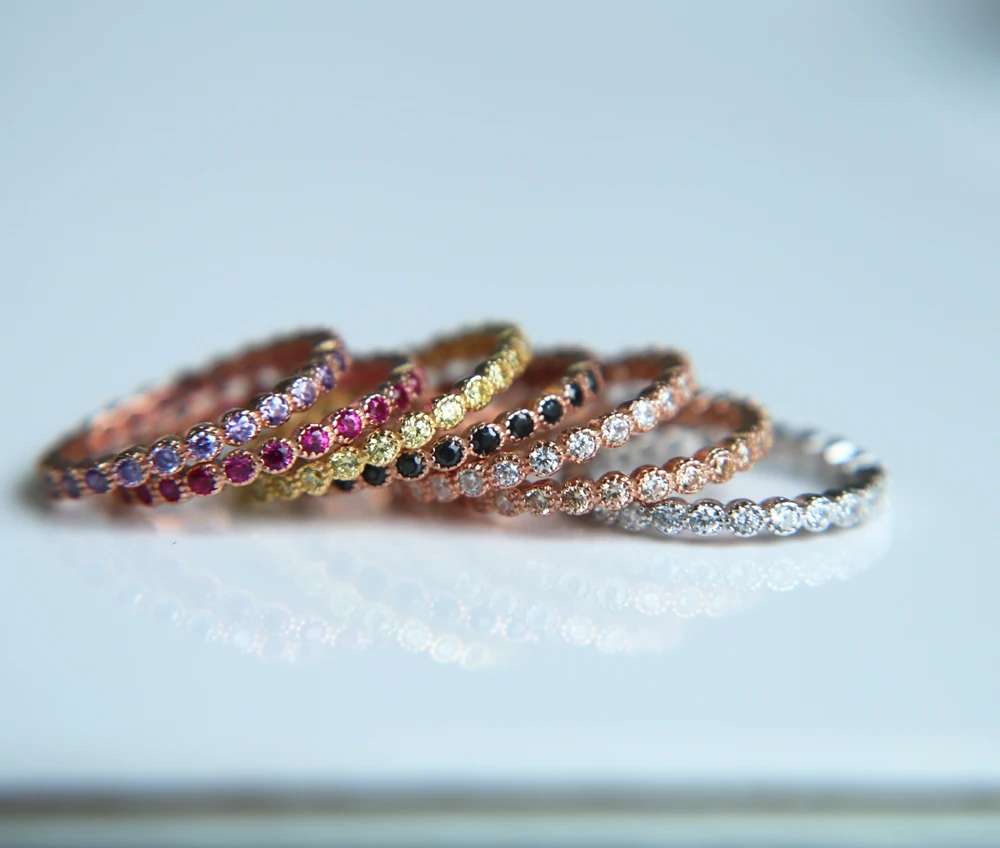 fashion new arrival Full cz band 925 sterling silver micro pave cz three colors zirconia eternity band rings