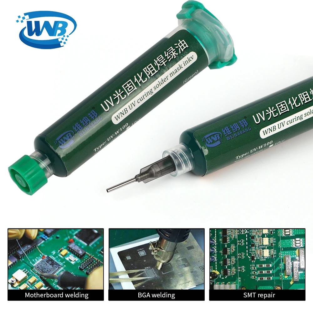 Wnb 10cc 6 em 1 óleo uv máscara de solda bga pwb pintura impedir corrosão arcing pasta de solda tintas fluxo macio escova de náilon 9 led luz