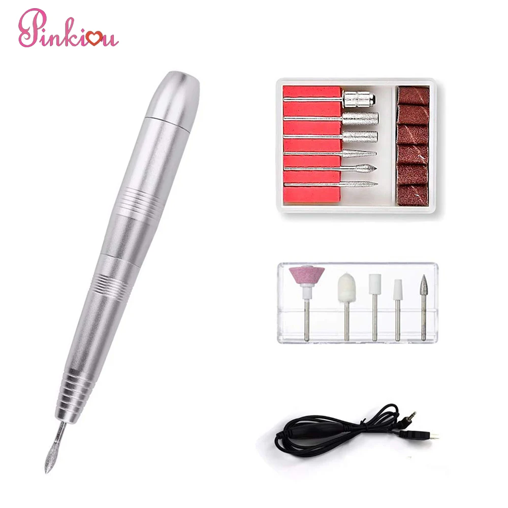 Pinkiou Portable Electric Nail Drill Manicure Nail Polishing Tool Nail Files Instrument Set with Drill Bit Acrylic Gel Remover