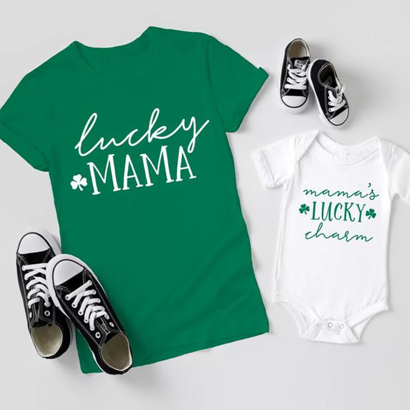 Lucky Mommy and Me Matching Outfits 2021 St Patricks Day Mommy and Me Shirts St Paddy's Day Matching Mom and Baby Outfit M