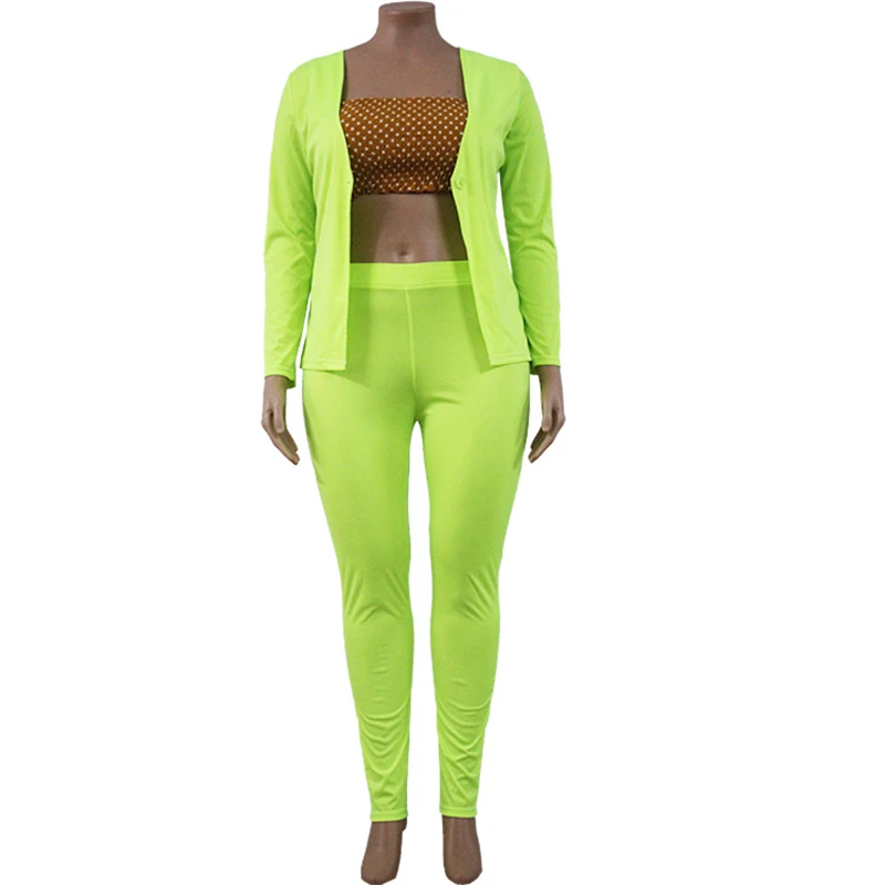 New Solid Colors V-Neck Casual Office Blazer Pants Suit with Elastic Band Plus Size Fluorescent Green Blazer Two Piece Set Women